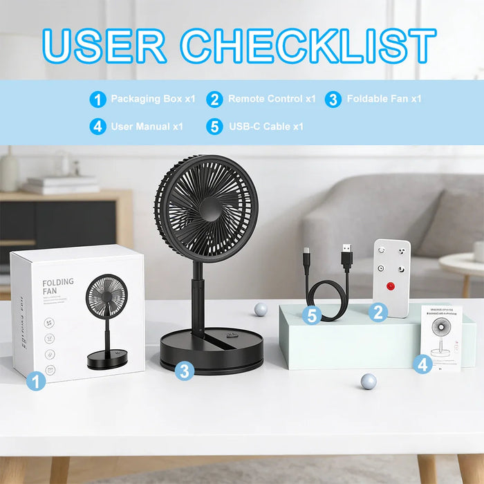 Portable Tower Fan – Foldable Height-Adjustable USB Rechargeable with Remote Control SF