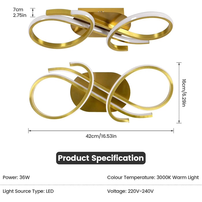 Modern Ceiling Light – 36W Gold Surface-Mounted Fixture with Warm White LED