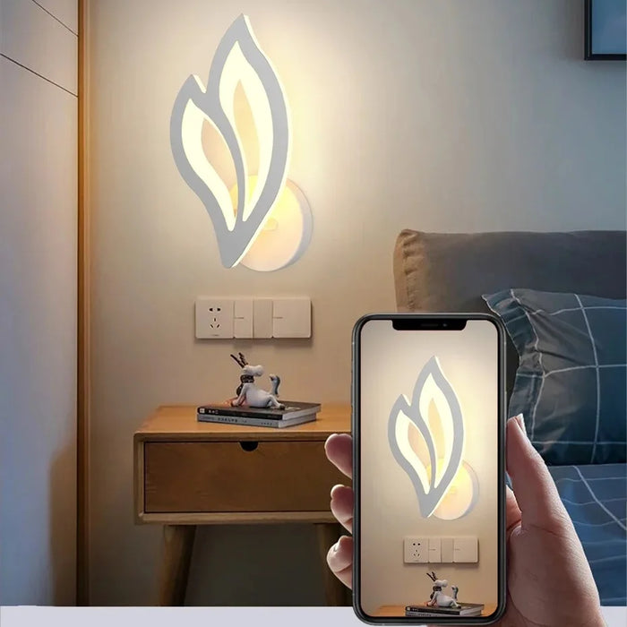 White LED Wall Light with Magnolia Petal Shape – Warm Glow Accent Lighting for Bedroom