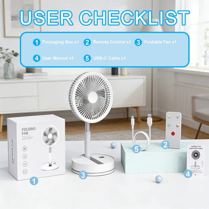 Portable Tower Fan – Foldable Height-Adjustable USB Rechargeable with Remote Control SF