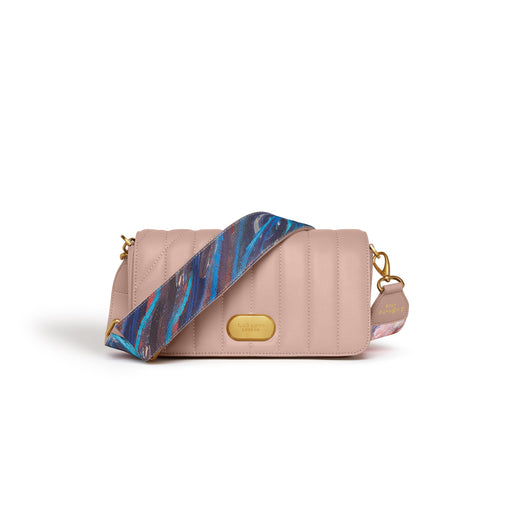 Aurora Crossbody Bag in vegan leather with hand-painted impressionist strap, versatile shoulder, crossbody, and clutch design