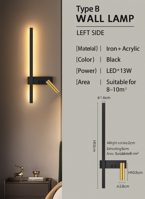 Nordic Modern LED Wall Lamp – Black & White Minimalist Design for Living Room & Bedroom - Samanta Factory