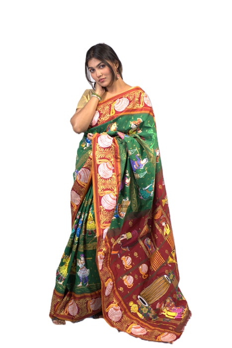 Pattachitra Saree – Hand-Painted Mythological & Cultural Art