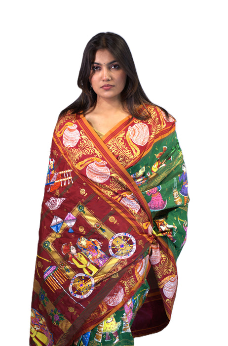 Pattachitra Saree – Hand-Painted Mythological & Cultural Art