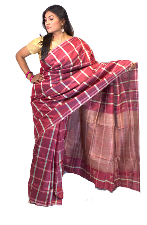 Handwoven Tussar Silk Saree with golden sheen and Madhubani/Pattachitra-inspired motifs, includes blouse piece