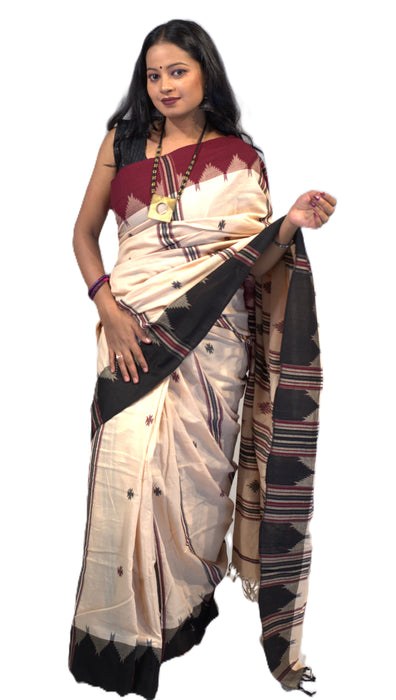 Kotpad Saree – Natural Color with Contrasting Tribal Motif Border