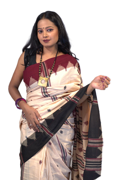 Kotpad Saree – Natural Color with Contrasting Tribal Motif Border