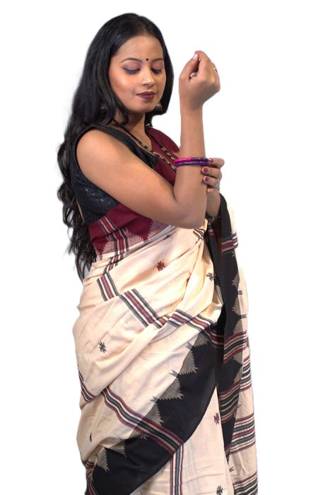 Kotpad Saree – Natural Color with Contrasting Tribal Motif Border