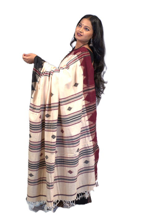 Kotpad Saree – Natural Color with Contrasting Tribal Motif Border