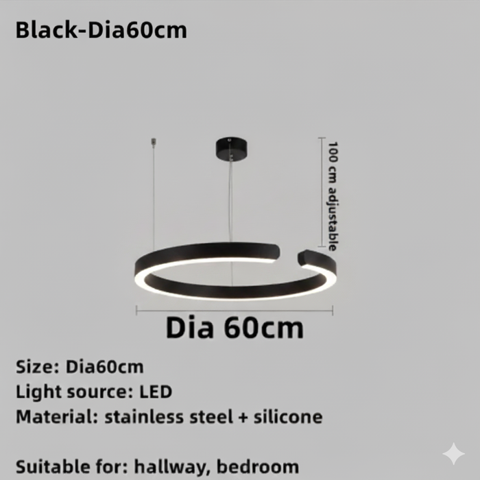 C Ring LED Pendant Light – Dimmable Nordic Hanging Lamp for Dining & Bedroom Spaces