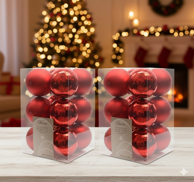 Christmas Baubles Set – Shatterproof 6 cm Red Ornaments - Samanta Factory