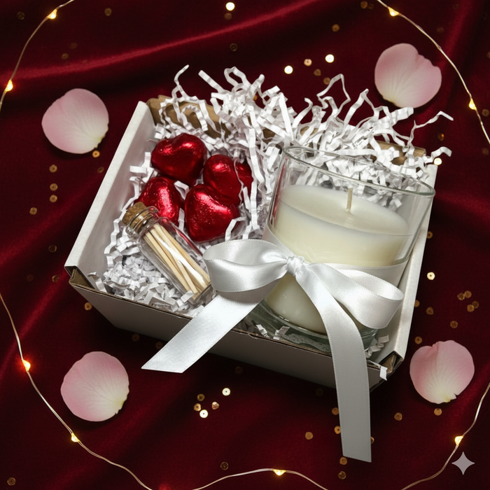 Scented Candle Gift Set – Fresh Linen in Glass Jar with Chocolates - Samanta Factory