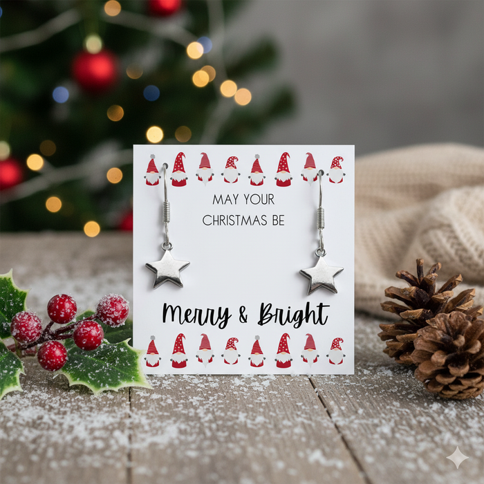 Silver Star Earrings - May Your Christmas Be Card Gift - Samanta Factory