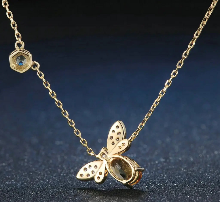 Citrine Bee Pendant Necklace – Natural Gemstone Sterling Silver SF