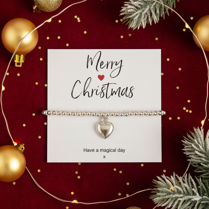 Silver Heart Bracelet & Merry Christmas Gift Card - Samanta Factory