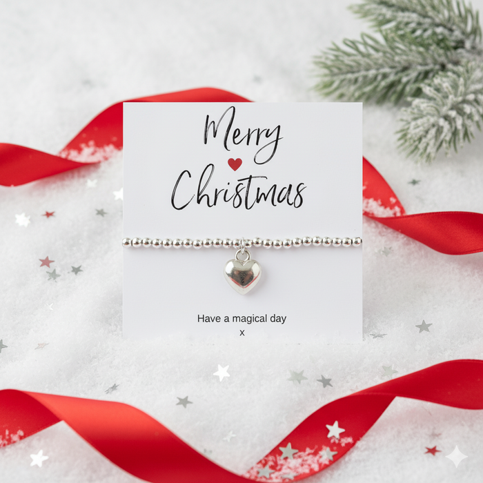 Silver Heart Bracelet & Merry Christmas Gift Card - Samanta Factory