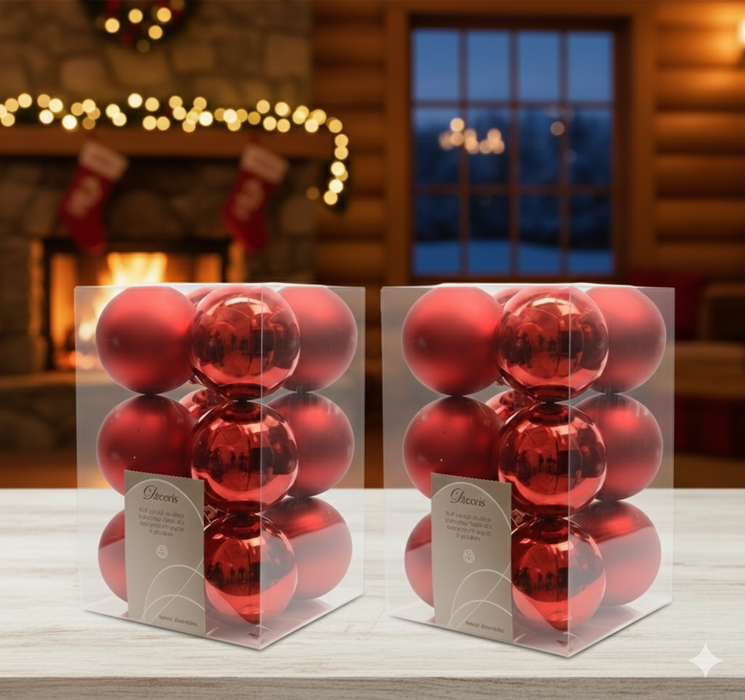Christmas Baubles Set – Shatterproof 6 cm Red Ornaments - Samanta Factory