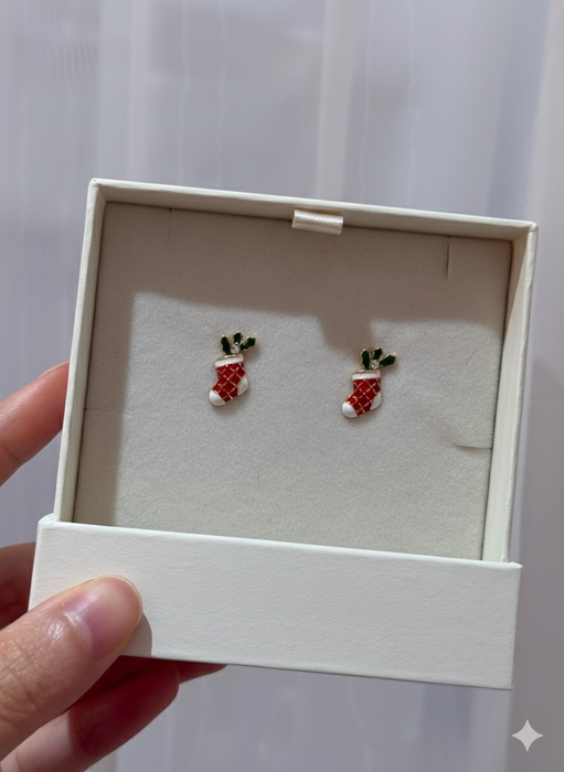 Christmas socks cubic earrings