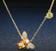 Sterling silver bee pendant necklace with natural citrine and peridot stones