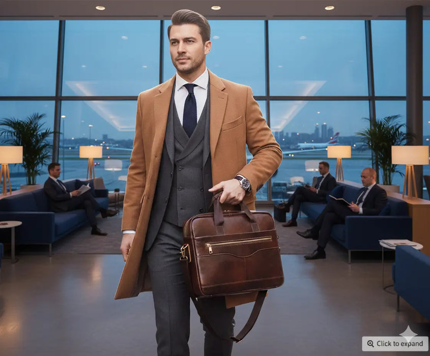 Leather Business Briefcase – Lightweight Men’s Work Tote Bag SF