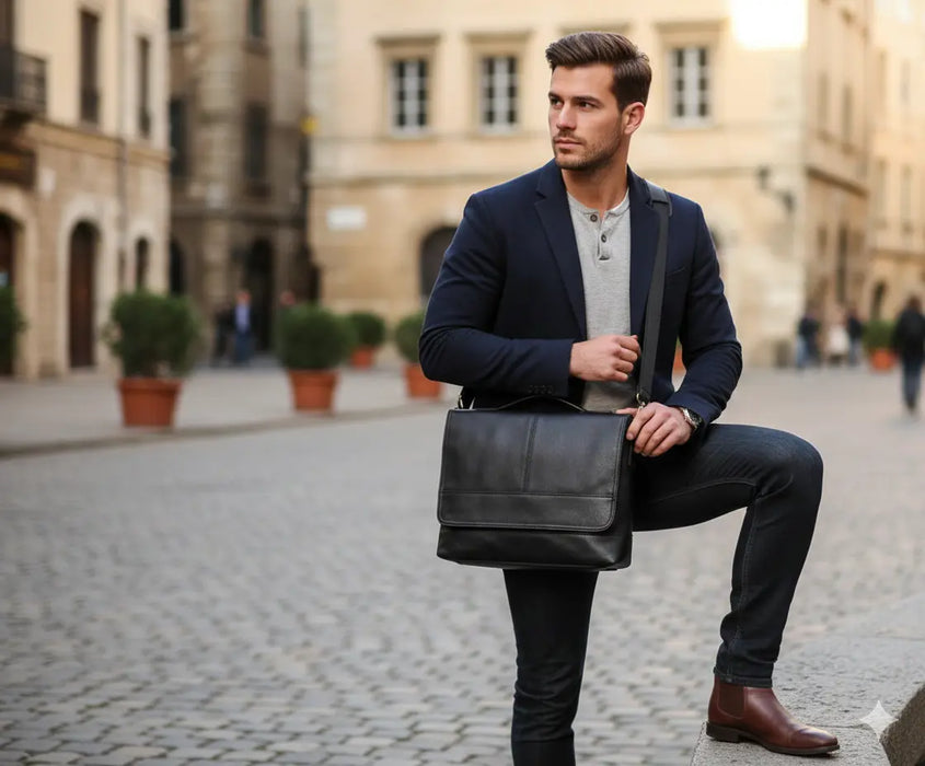 Vintage Leather Satchel Bag – Soft Men’s Crossbody Shoulder Bag SF