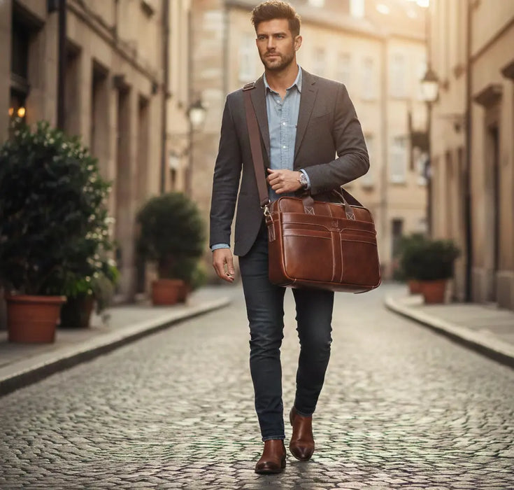 Leather Business Briefcase – 15-Inch Professional Work Bag for Men SF