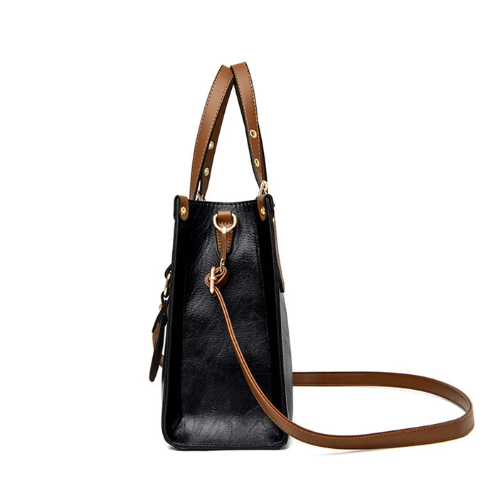 Women’s Leather Handbag – Vintage Casual Tote with Zipper & Hasp Closure - Samanta Factory
