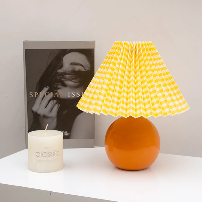 Korean Table Lamp – Vintage Pleated Fabric Shade with Ceramic Base