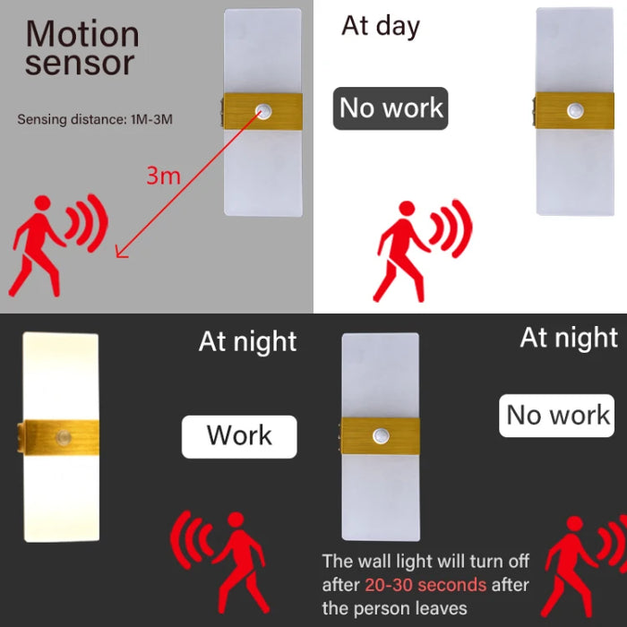 Modern LED Wall Light – 12W/18W, Up & Down Aluminum Lamp with PIR Motion Sensor for Indoor & Outdoor Use. - Samanta Factory