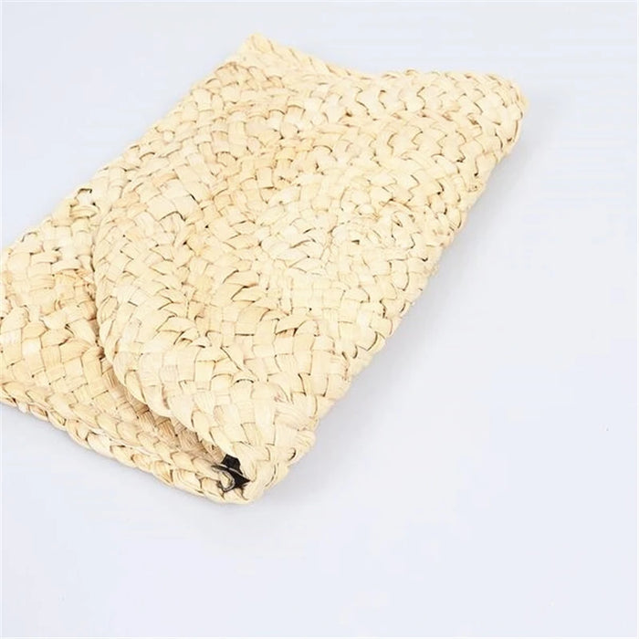 Boho Straw Flap Bag for Women – Hard Shell Woven Handbag for Summer Outings