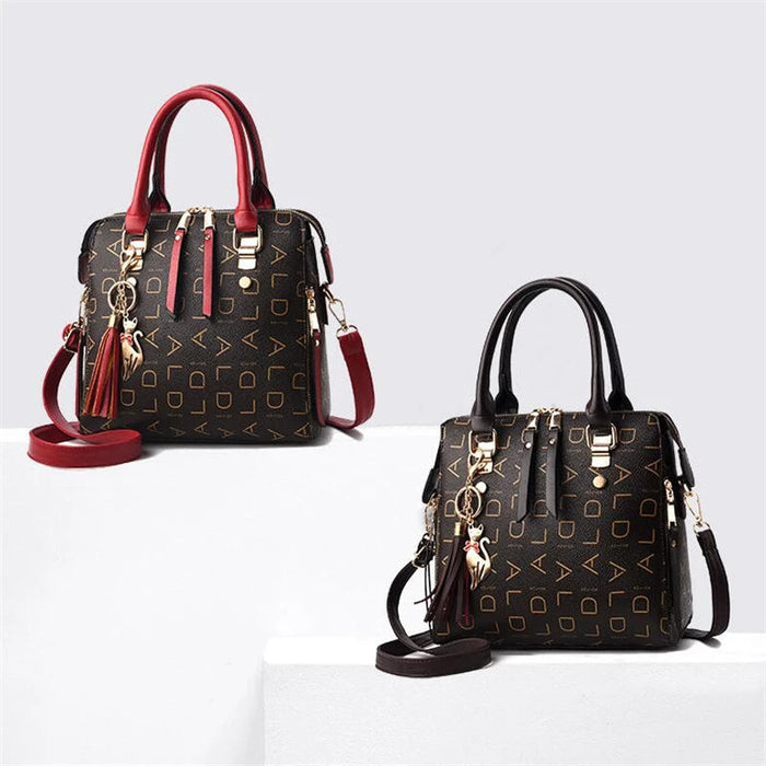 Women’s PU Leather Tote Handbag – Large Capacity Letter Design Tassel Shoulder Bag SF