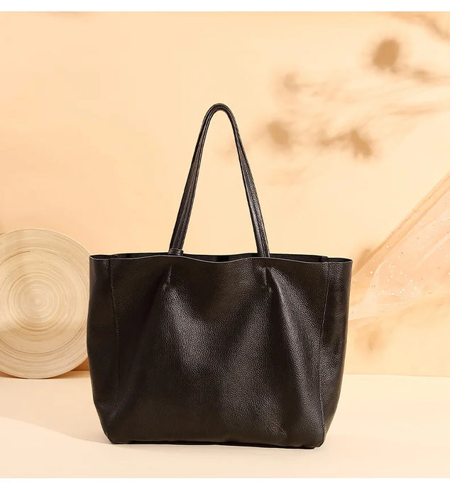 Genuine Leather Casual Tote – Soft, Versatile Design for Women - Samanta Factory