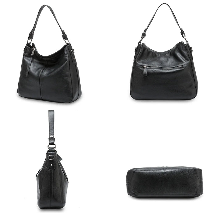 Genuine Leather Shoulder Bag – Soft, Versatile Hobo with Ruched Design - Samanta Factory