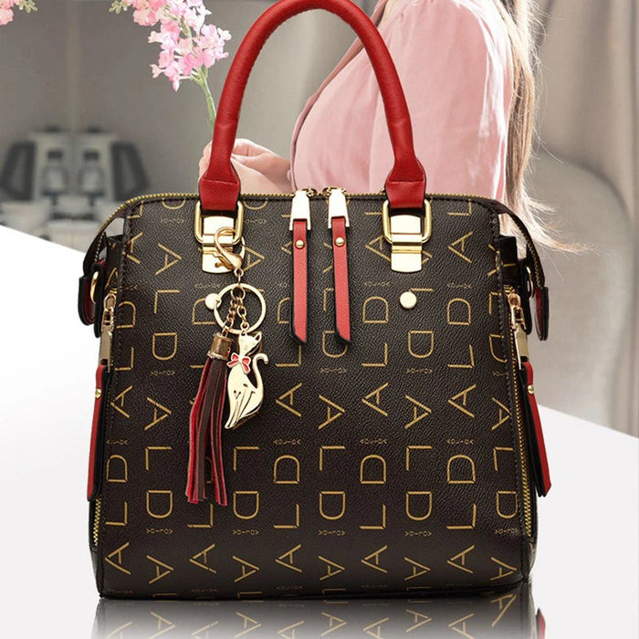 Women’s PU Leather Tote Handbag – Large Capacity Letter Design Tassel Shoulder Bag SF