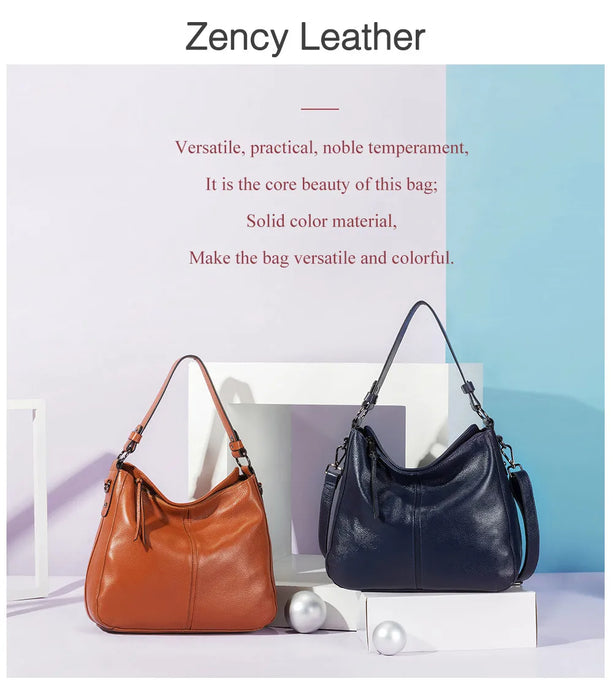 Genuine Leather Shoulder Bag – Soft, Versatile Hobo with Ruched Design - Samanta Factory
