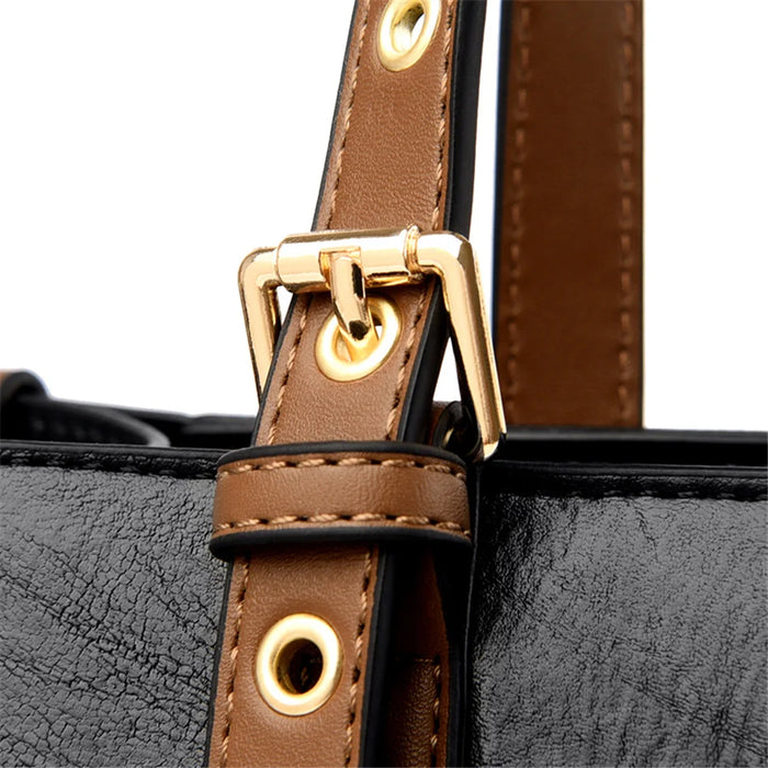Women’s Leather Handbag – Vintage Casual Tote with Zipper & Hasp Closure - Samanta Factory