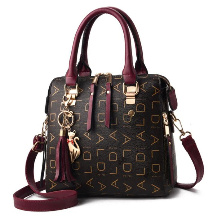 Women’s PU Leather Tote Handbag – Large Capacity Letter Design Tassel Shoulder Bag SF