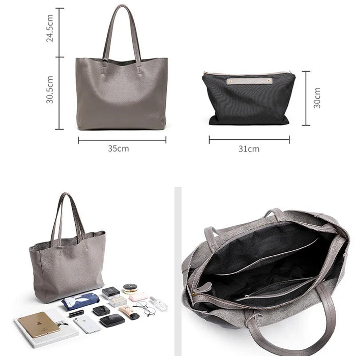 Genuine Leather Casual Tote – Soft, Versatile Design for Women - Samanta Factory
