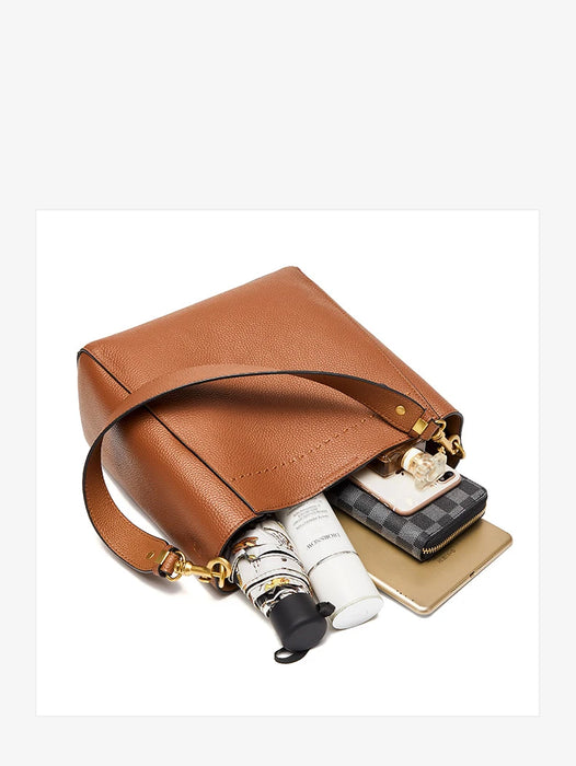 Women’s Genuine Leather Bucket Bag – Soft Cowhide Shoulder Handbag - Samanta Factory