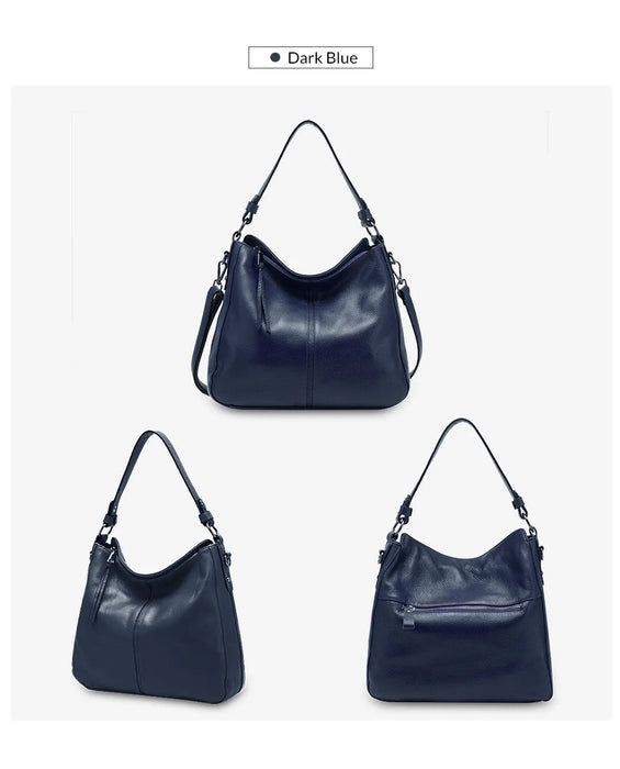 Genuine Leather Shoulder Bag – Soft, Versatile Hobo with Ruched Design - Samanta Factory