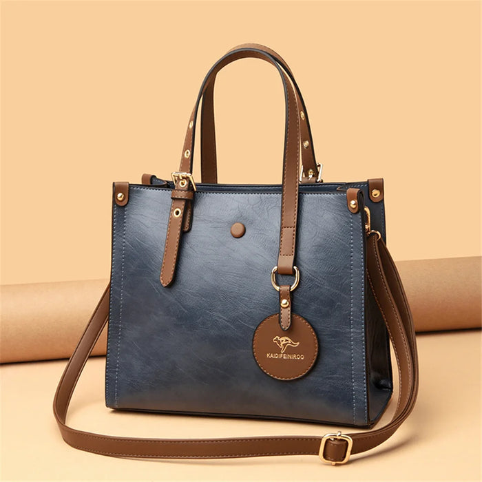 Women’s Leather Handbag – Vintage Casual Tote with Zipper & Hasp Closure - Samanta Factory