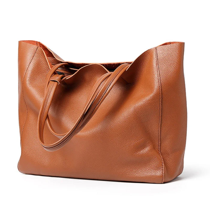 Genuine Leather Casual Tote – Soft, Versatile Design for Women - Samanta Factory