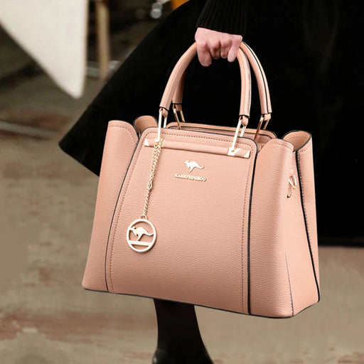 Women’s soft leather shoulder bag with tassel pendant – fashion tote handbag