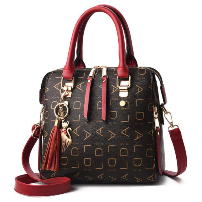 Women’s PU Leather Tote Handbag – Large Capacity Letter Design Tassel Shoulder Bag SF