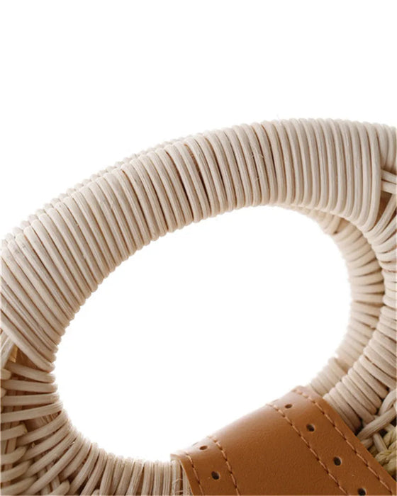 Women's Natural Rattan Handwoven Round Shell Handbag Top-handle Bag Summer Fashion Bohemia Female Casual Tote Clutch Beach Bag SF