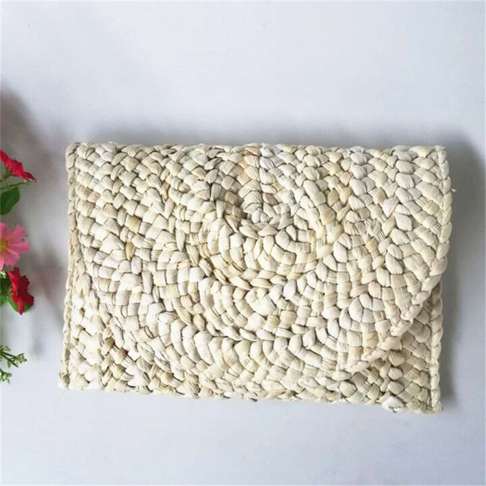 Boho Straw Flap Bag for Women – Hard Shell Woven Handbag for Summer Outings