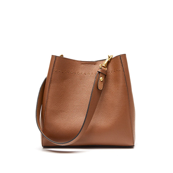 Women’s Genuine Leather Bucket Bag – Soft Cowhide Shoulder Handbag - Samanta Factory