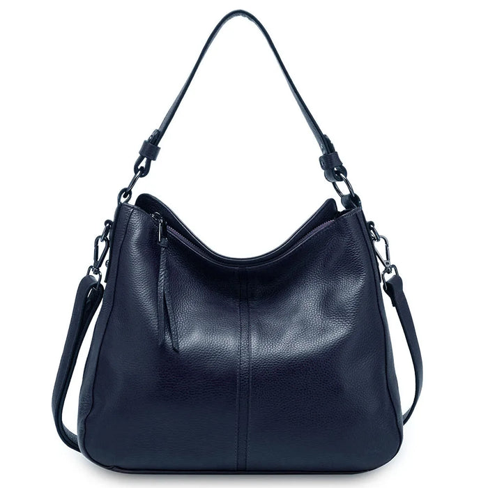 Genuine Leather Shoulder Bag – Soft, Versatile Hobo with Ruched Design - Samanta Factory