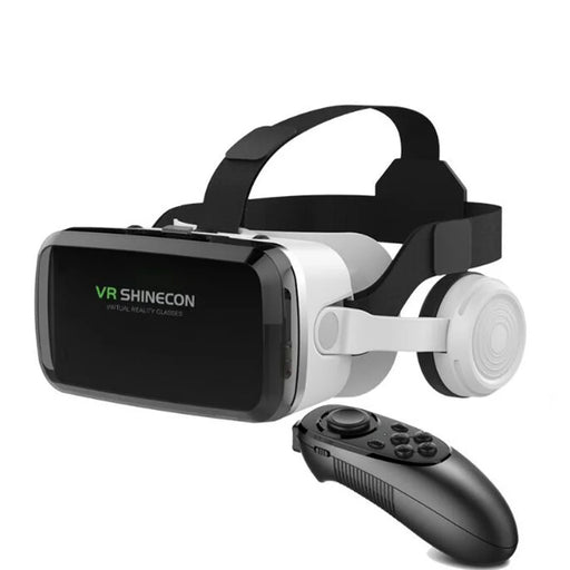 Wireless virtual reality headset with built-in Bluetooth headphones for smartphone 3D viewing

