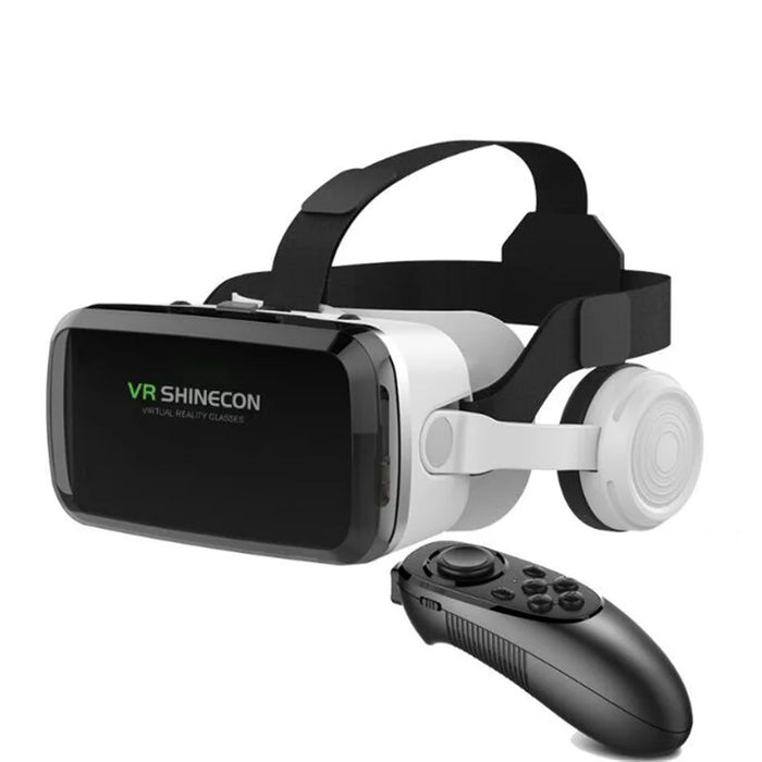 Wireless virtual reality headset with built-in Bluetooth headphones for smartphone 3D viewing

